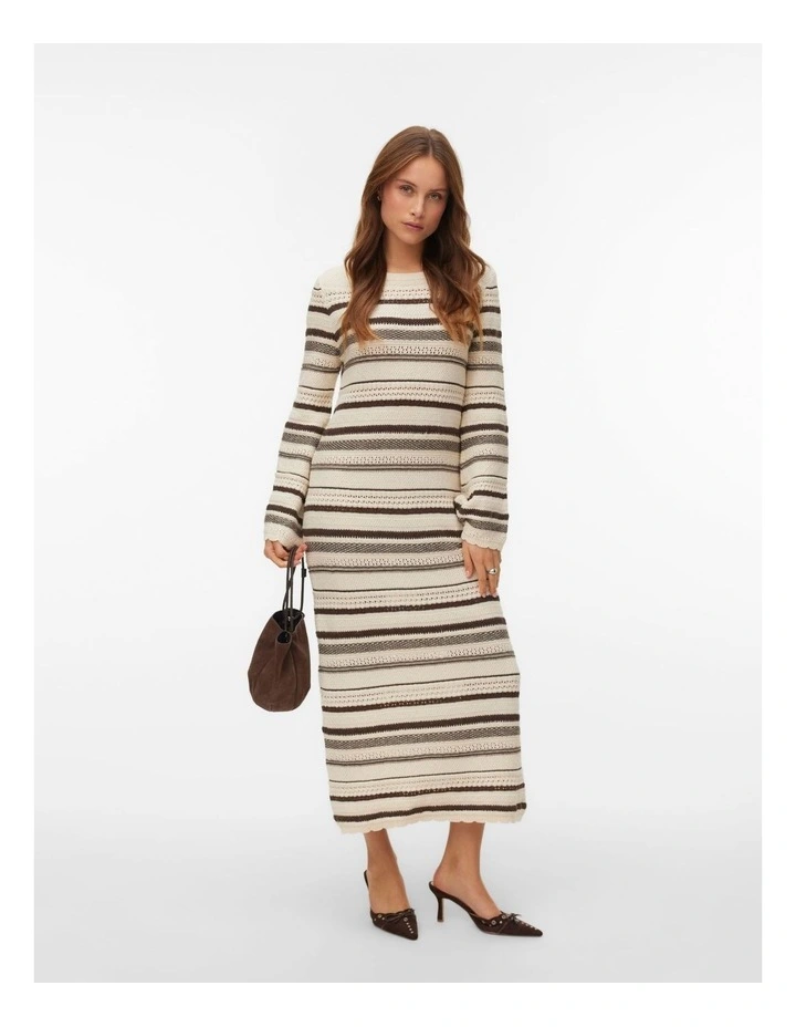 Riri Long Sleeve Stripe Knit Dress in White image 1