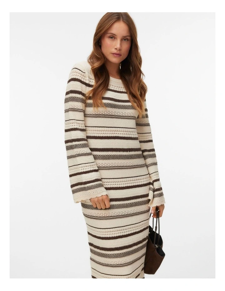 Riri Long Sleeve Stripe Knit Dress in White image 2
