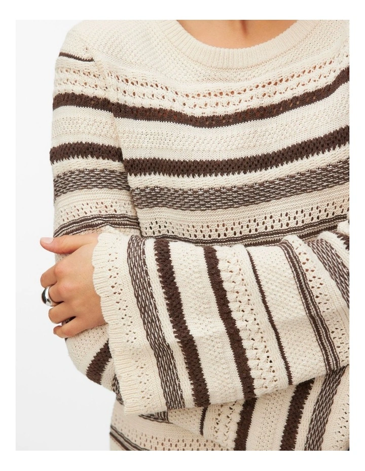 Riri Long Sleeve Stripe Knit Dress in White image 3