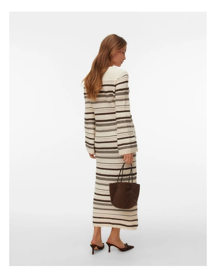 Riri Long Sleeve Stripe Knit Dress in White image 4