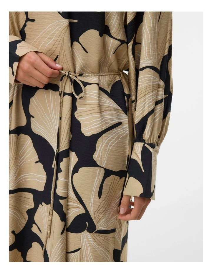 Lucy Iben Long Sleeve Printed Midi Dress in Black image 2