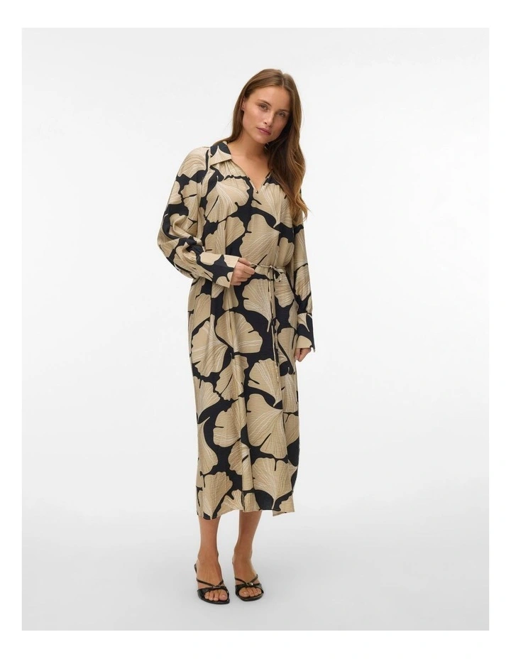 Lucy Iben Long Sleeve Printed Midi Dress in Black image 3