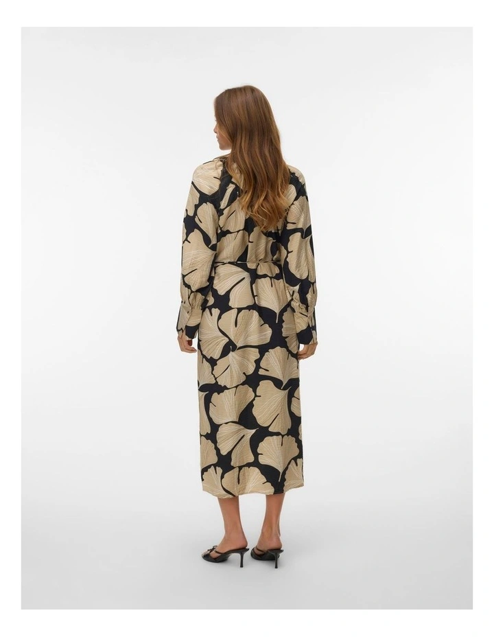 Lucy Iben Long Sleeve Printed Midi Dress in Black image 4