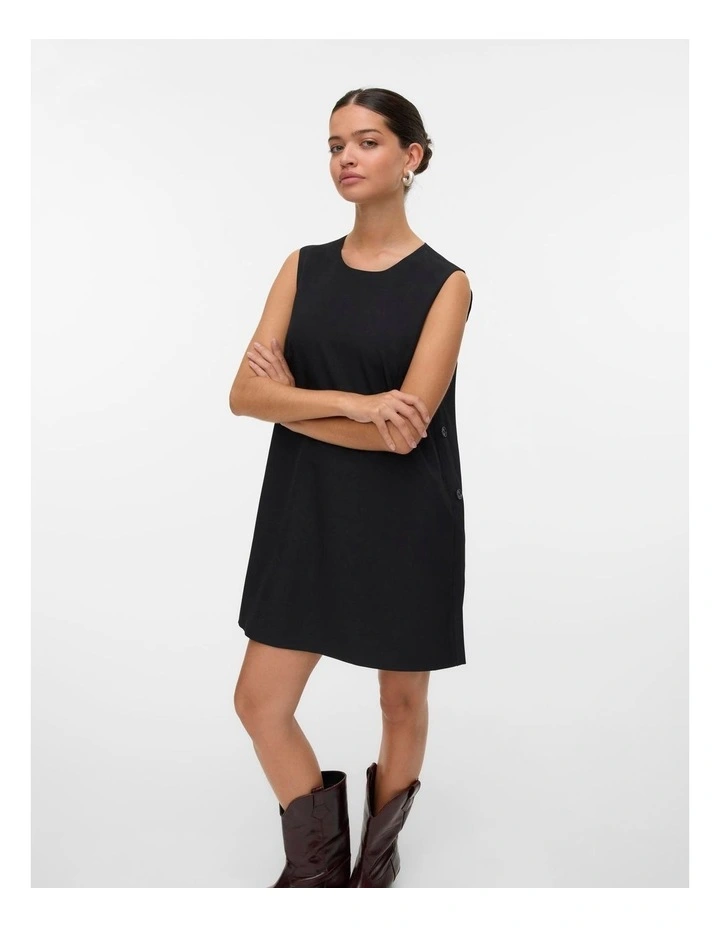 Anny Button Mini Dress in Black image 1