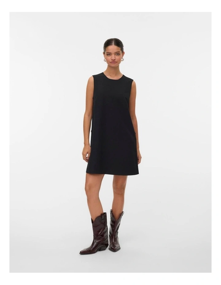 Anny Button Mini Dress in Black image 3