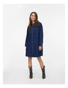 Tolke Denim Buttoned Dress in Dark Blue Denim
