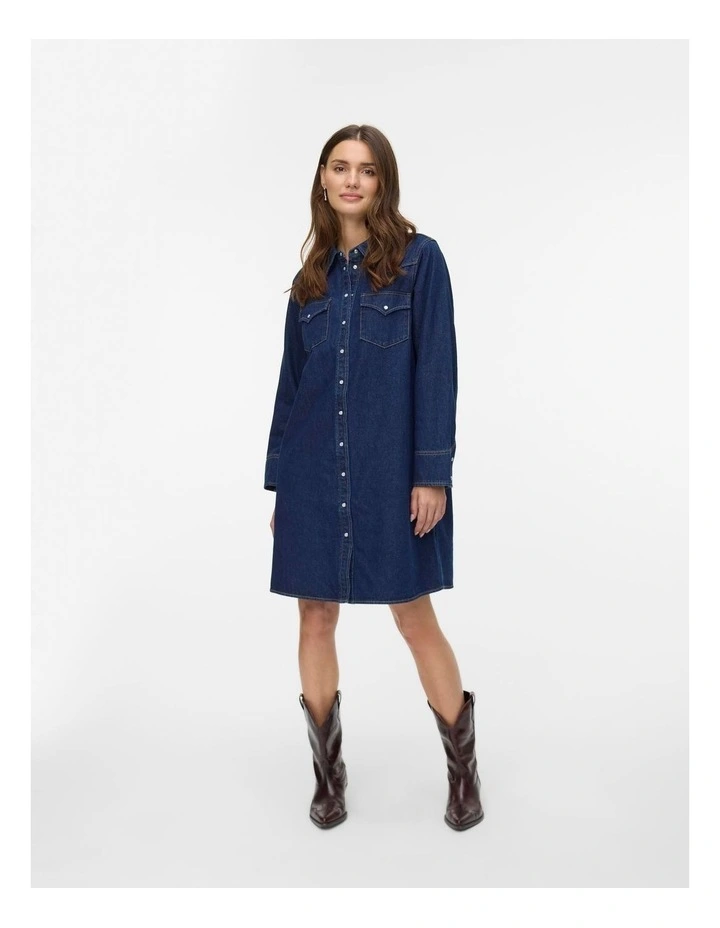 Tolke Denim Buttoned Dress in Dark Blue Denim image 1