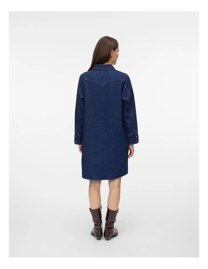 Tolke Denim Buttoned Dress in Dark Blue Denim image 3