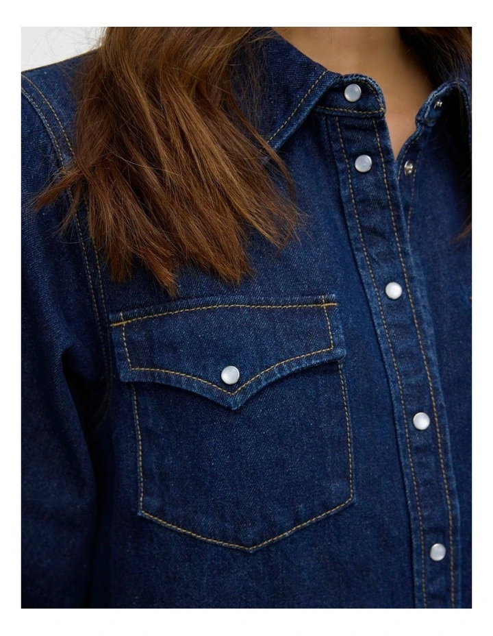 Tolke Denim Buttoned Dress in Dark Blue Denim image 4
