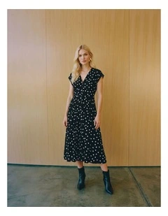 Eliza Printed Midi Dress in Black