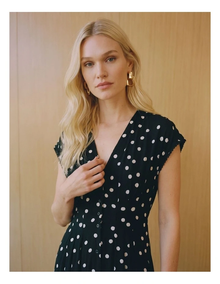 Eliza Printed Midi Dress in Black image 2