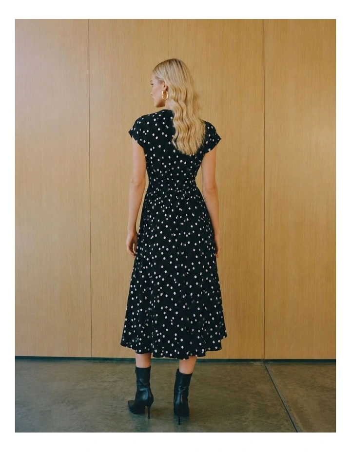Eliza Printed Midi Dress in Black image 3