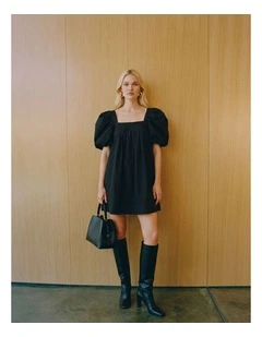 Ann Square Neck Mini Dress in Black