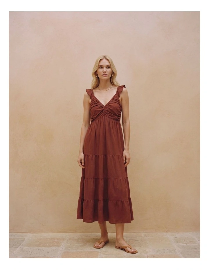 Dicthe Frill Maxi Dress in Walnut image 1