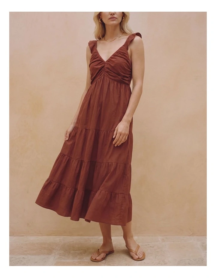Dicthe Frill Maxi Dress in Walnut image 2