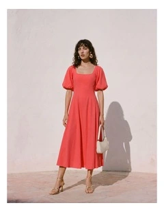 Lauren Volume Sleeve Midi Dress in Pink