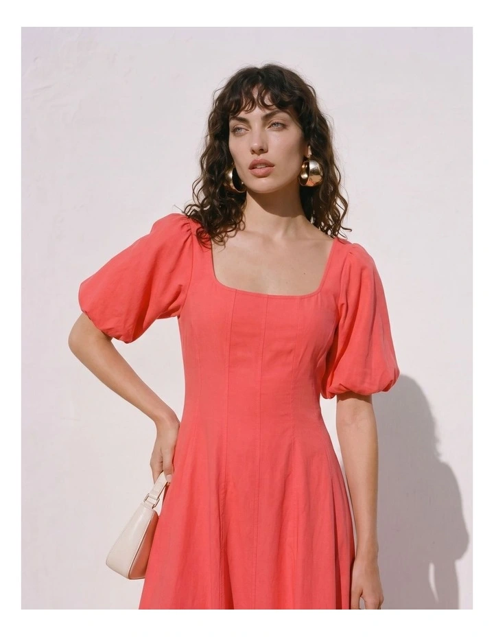 Lauren Volume Sleeve Midi Dress in Pink image 2
