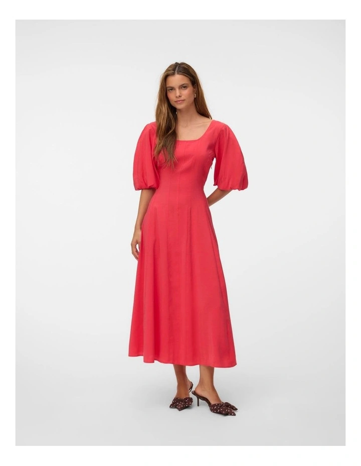 Lauren Volume Sleeve Midi Dress in Pink image 3