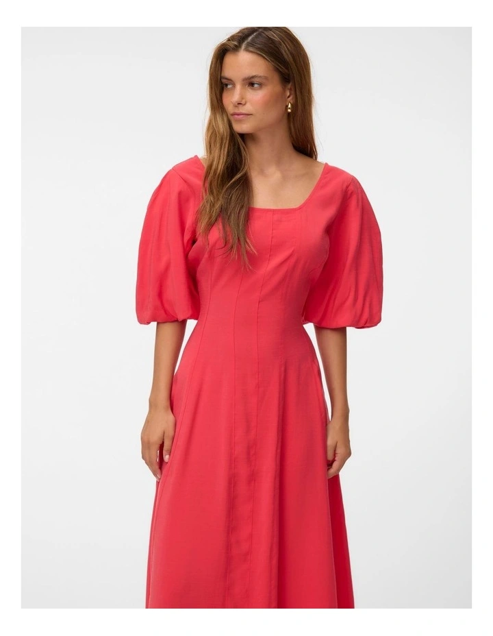 Lauren Volume Sleeve Midi Dress in Pink image 6