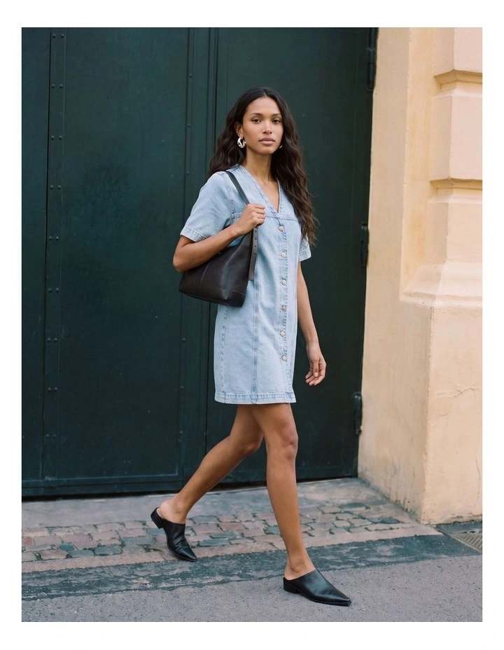 Fonda Buttoned Denim Mini Dress in Light Blue Denim image 1