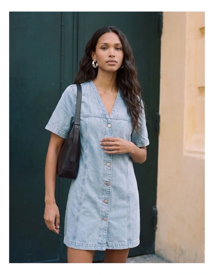Fonda Buttoned Denim Mini Dress in Light Blue Denim image 2