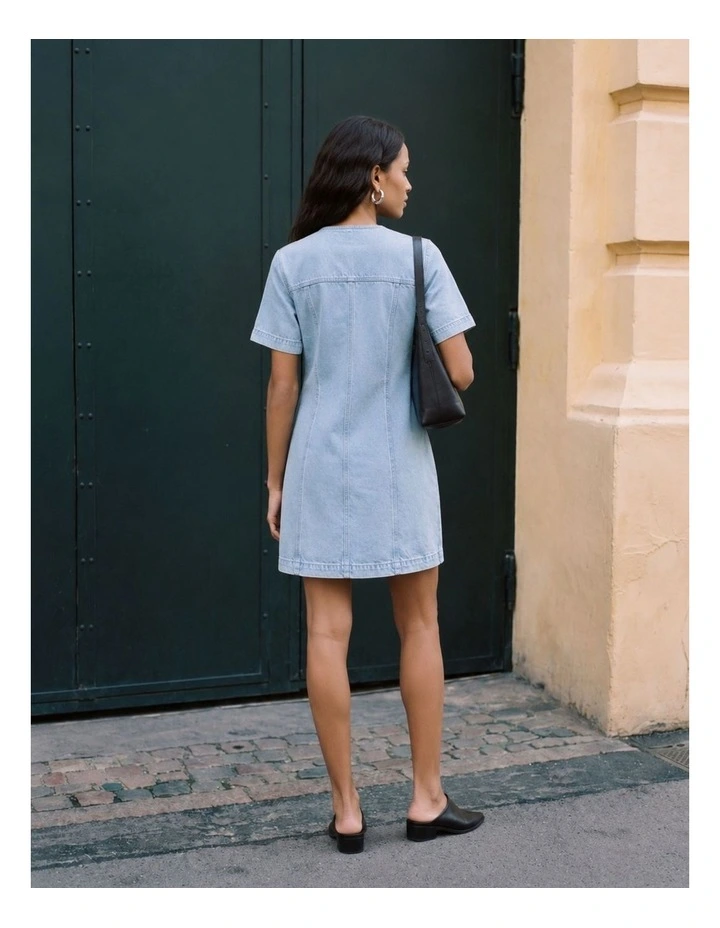 Fonda Buttoned Denim Mini Dress in Light Blue Denim image 3
