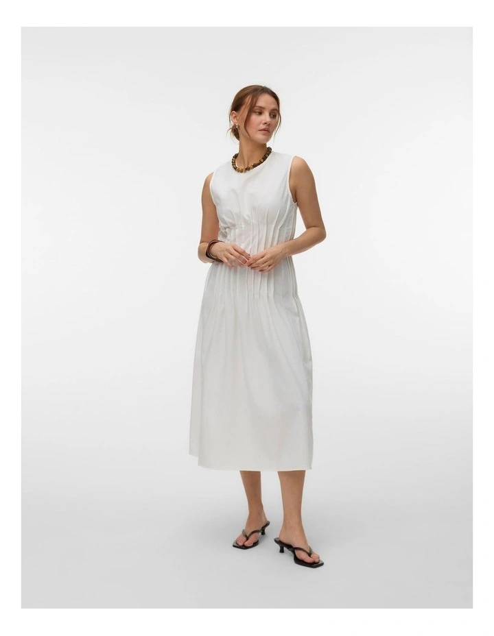 Tabia Pleated Midi Dress in White image 3