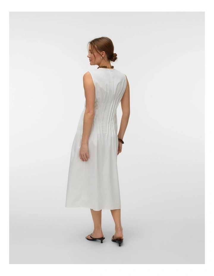 Tabia Pleated Midi Dress in White image 4