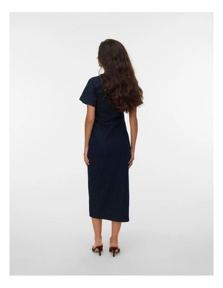 Annie Buttoned Midi Dress in Dark Blue Denim image 5