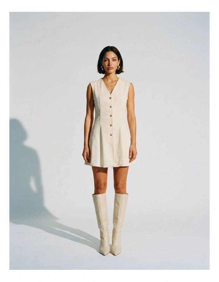 Mallu Denim Mini Dress in Cream image 1