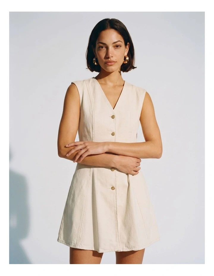 Mallu Denim Mini Dress in Cream image 2