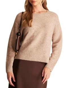 Night Crew Sparkle Knit Jumper in Beige