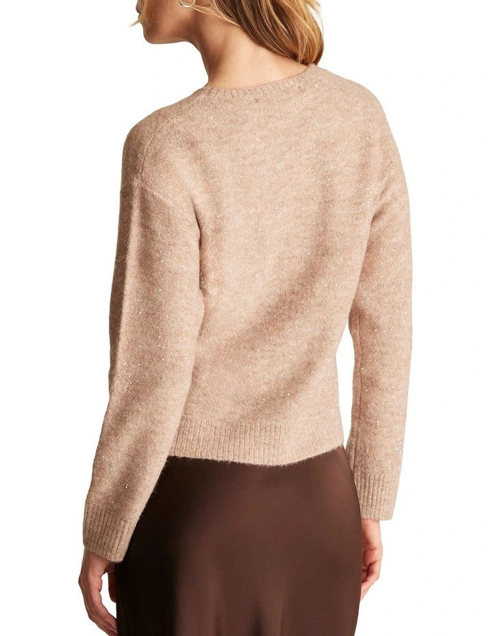 Night Crew Sparkle Knit Jumper in Beige image 2