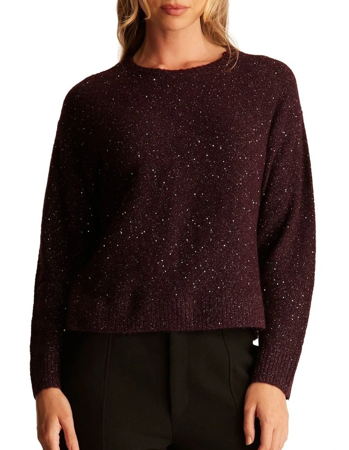 Night Crew Sparkle Knit Jumper in Red image 1