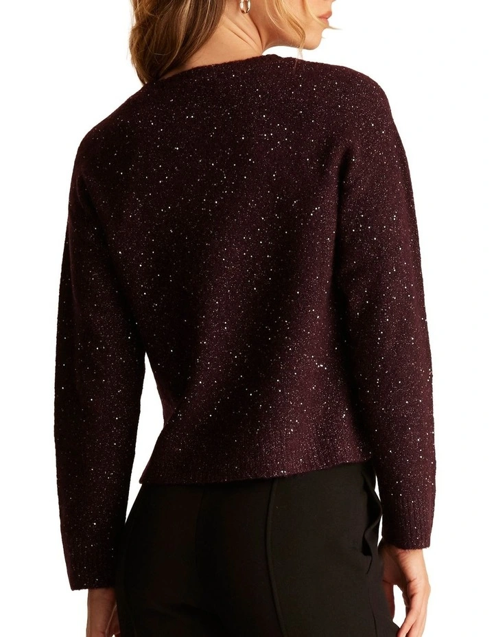 Night Crew Sparkle Knit Jumper in Red image 2