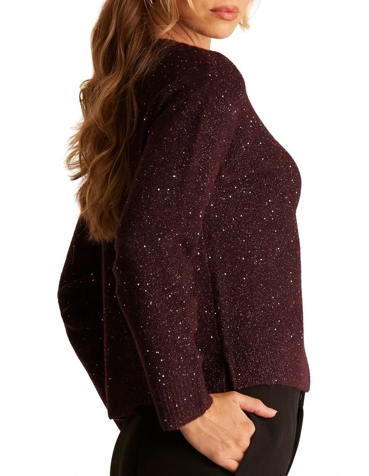 Night Crew Sparkle Knit Jumper in Red image 3