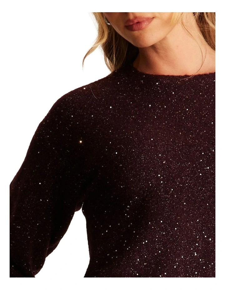 Night Crew Sparkle Knit Jumper in Red image 4