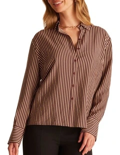 Maral Shirt in Aubergine and Creme Stripe