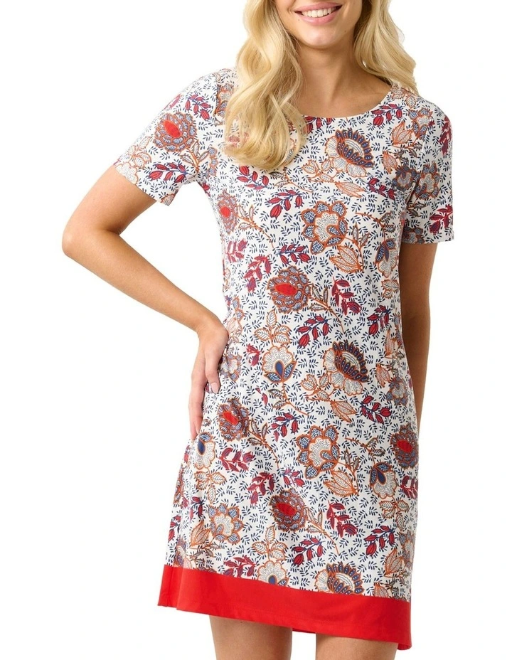 Instarsia Tunic Dress in Milk/Cardinal image 1