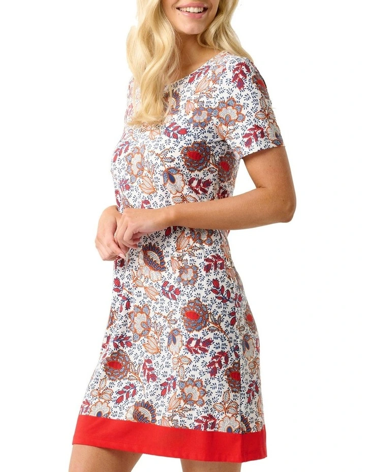 Instarsia Tunic Dress in Milk/Cardinal image 3