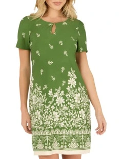 Dragonfly Tunic Dress in Green/Beige