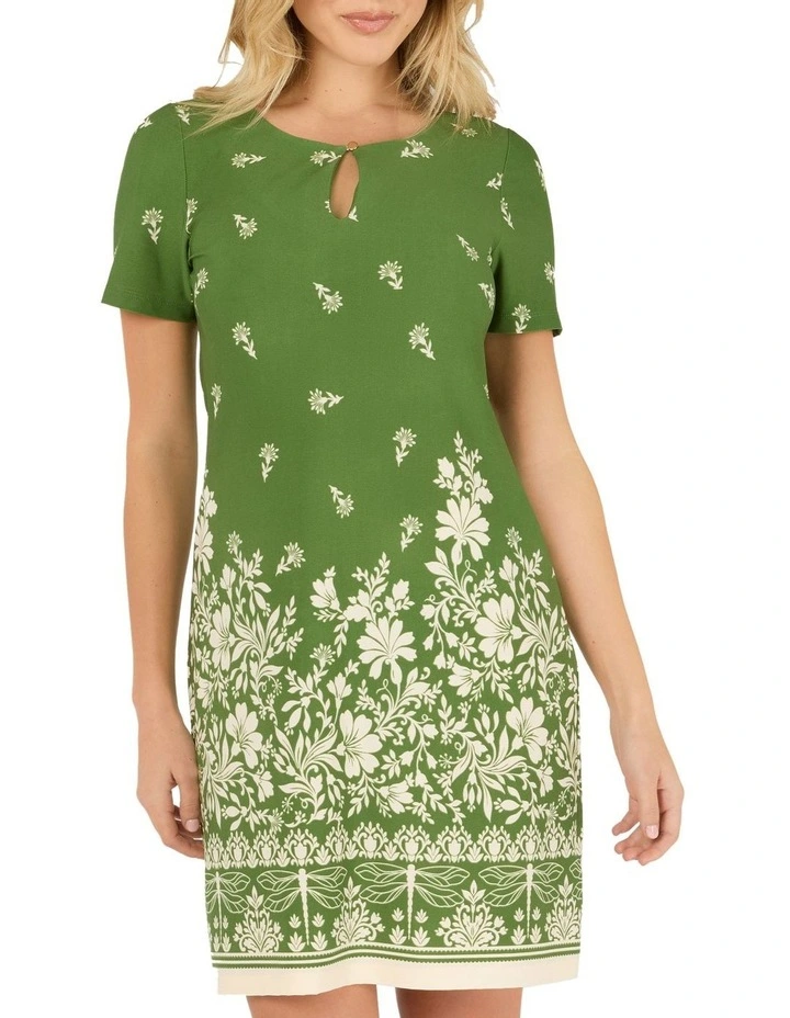 Dragonfly Tunic Dress in Green/Beige image 1