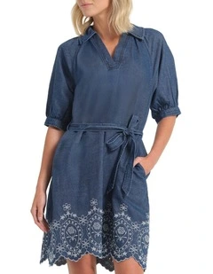 Deemore Dress in Blue/White