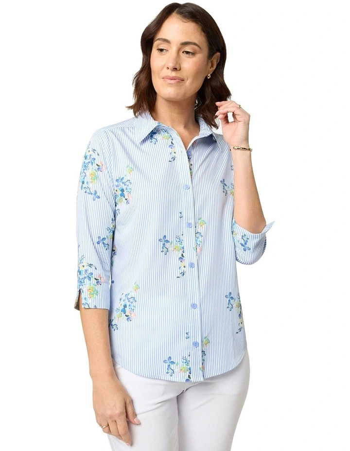 Cindy 3/4 Sleeve Shirt in Blue image 1