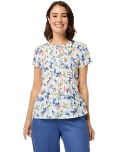 Lilah Pintuck Blouse in Blue