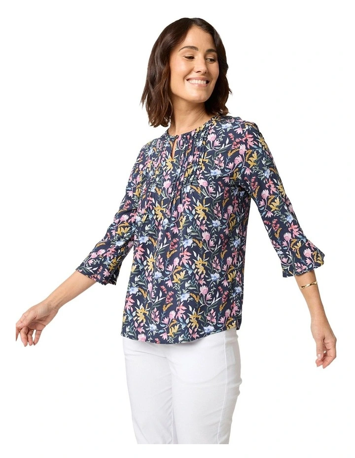 Jodie 3/4 Sleeve Blouse in Blue image 1