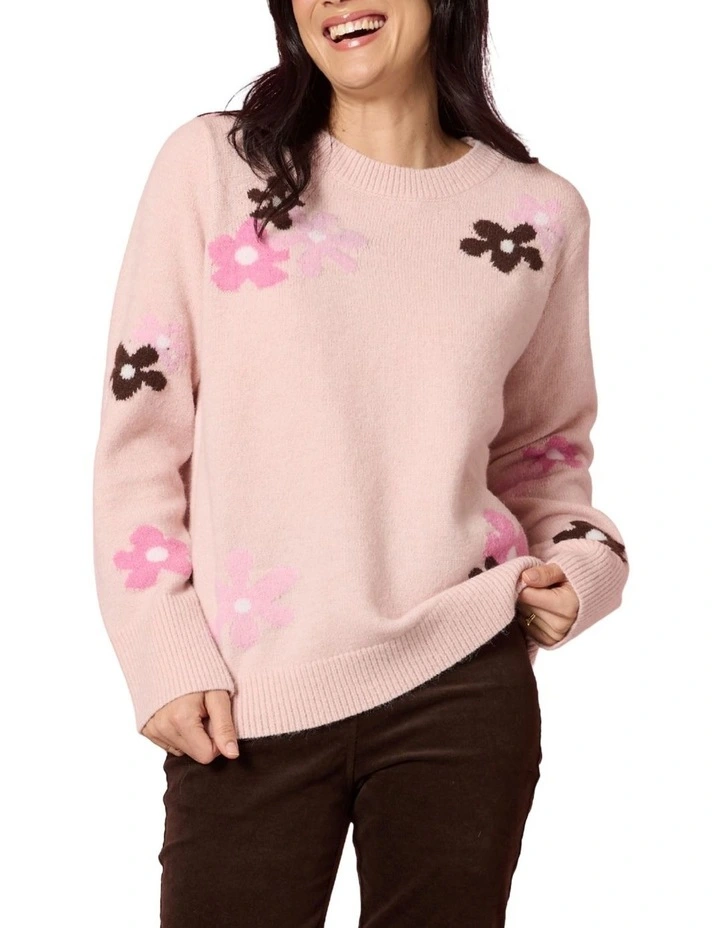 Chelsea Flower Knit Jumper in Pink image 1