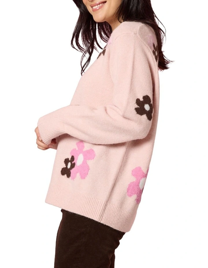 Chelsea Flower Knit Jumper in Pink image 2