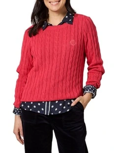 Hampton Cable Knit Jumper in Red