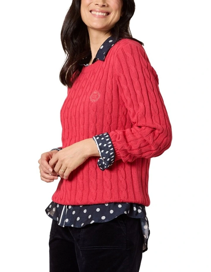 Hampton Cable Knit Jumper in Red image 2